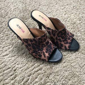 JustFab Leopard Peep Toe Heels